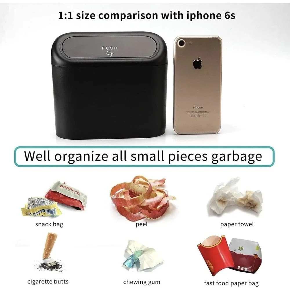 Portable Trash Can Garbage Bin With Lid‎ Leak Proof Interior For Car Home Office
